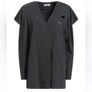 NWT Jijil Charcoal Open Front Jacket w/Accentuated Shoulder Sleeves, Brooch
